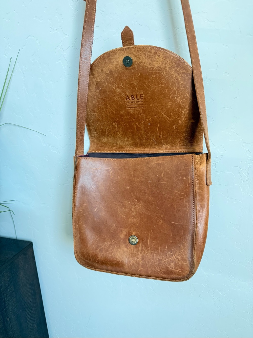 ABLE Leather Crossbody Bag Cognac Brown Handmade Ethiopia - Picture 6 of 10